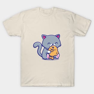 Cute Cat Eating Fish T-Shirt